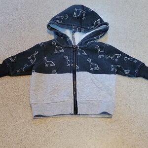Okie Dokie Dinosaur Print Hoodie - Black and Light Gray Newborn